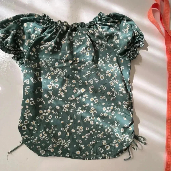 Lily Bleu Child 10-12 Blouse Peasant  Cap Sleeve Ruched Side Tie Classic Cottage - Picture 6 of 8